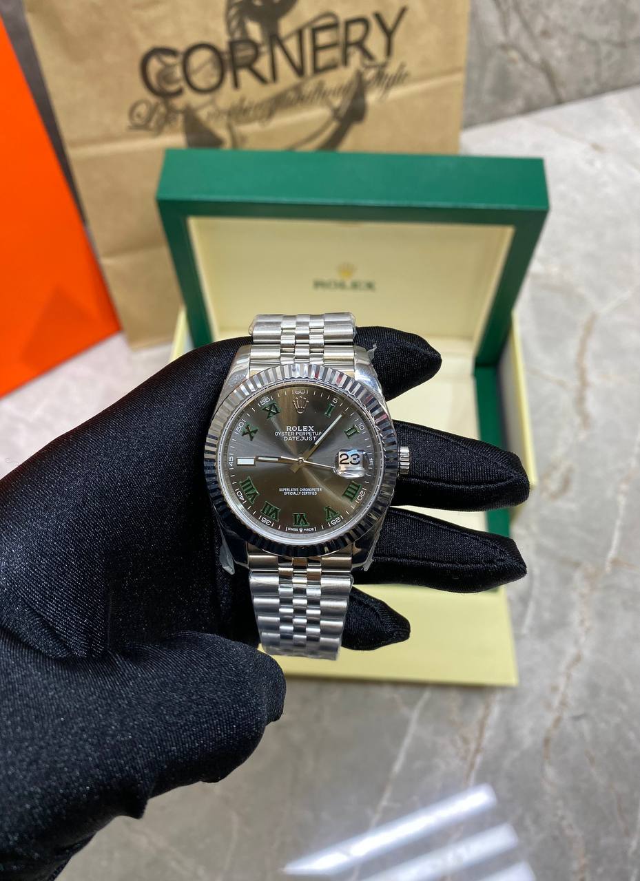 Часы Rolex DateJust Green Silver — фото 1