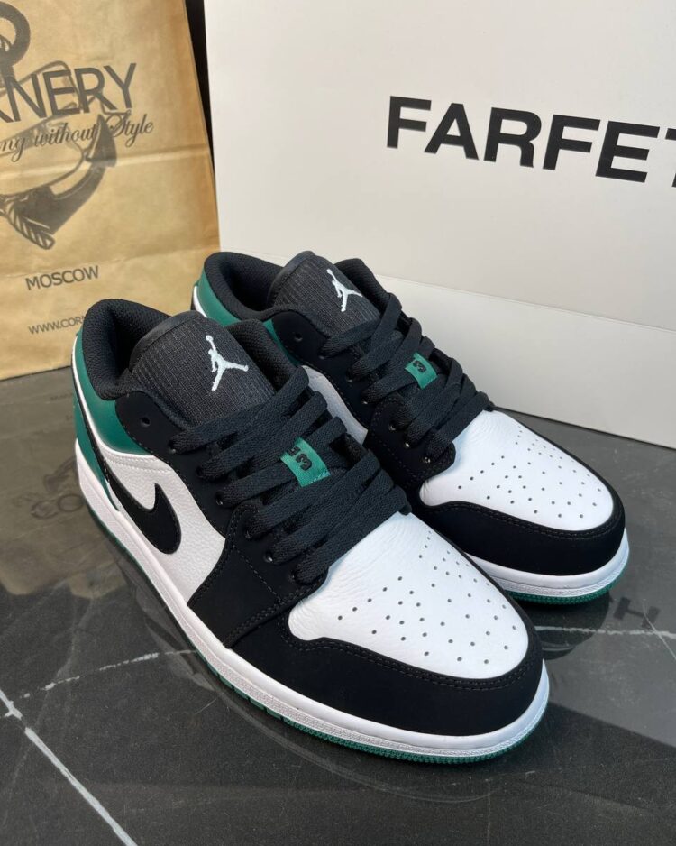 Кеды Air Jordan 1 Low White/Black Mystic Green — фото 1
