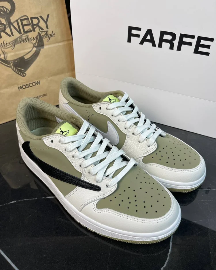Кеды Travis Scott x Air Jordan 1 Low Golf Neutral Olive S — фото 1