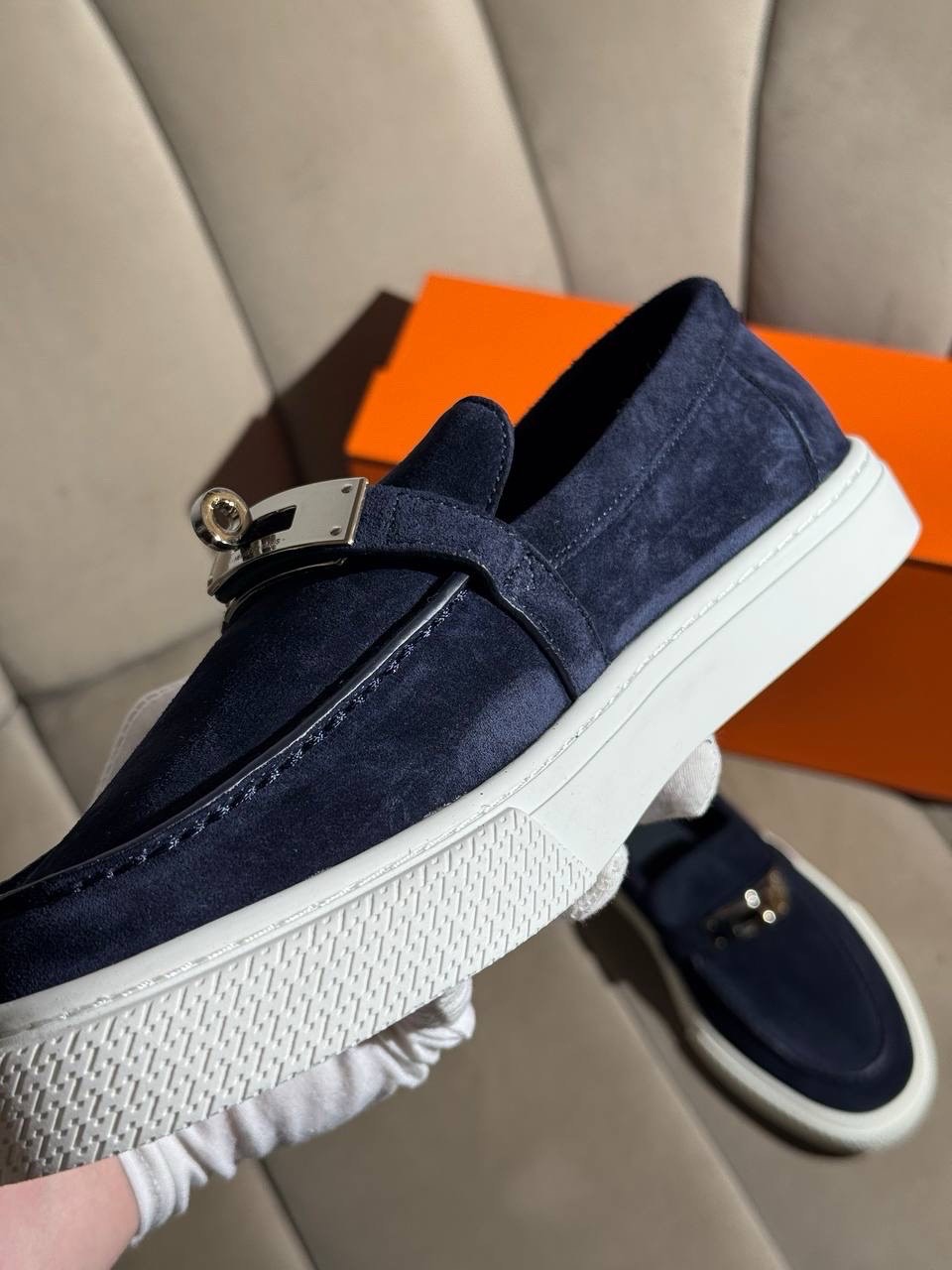 Лоферы Hermes Navy Blue — фото 7